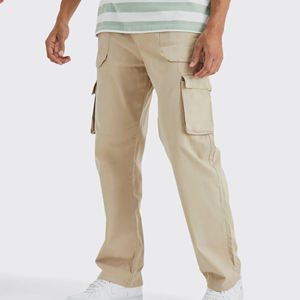 Pantalones Cargo Caqui para Hombre, de Moda, Cintura Elástica, Corte Recto Informal, Múltiples Bolsillos, 100% Algodón, Transpirables, Tejido de Peso Medio - Product Image 4