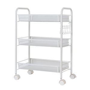 Carrello portaoggetti vintage industriale a 3 livelli con rete a nido d'ape, colore bianco avorio, con ganci - Organizzatori moderni - Product Image 3