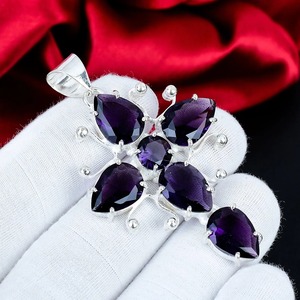 Amethyst Gemstone Cross <b>Pendant</b> 925 Sterling Silver Handmade Statement Jewelry Purple <b>Crystal</b> <b>Pendant</b> Gift for Her - Product Image 4