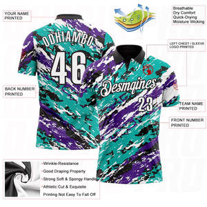 Polo de performance 3D personnalisé noir, violet et aqua pour le bowling – T-shirt athlétique anti-humidité pour l'entraînement et les sports de bowling - Product Image 6