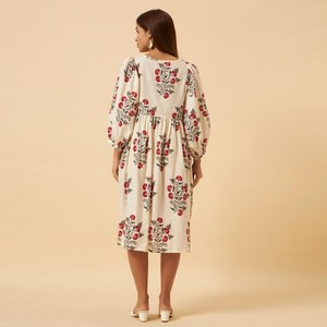Hand <b>Block</b> <b>Printed</b> Cotton Gauze Midi Dress Women Summer Dress - Product Image 3