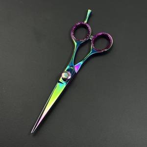 Ciseaux de coiffure professionnels en acier inoxydable 6CR13, lame tranchante, pour droitiers, manche long, finition arc-en-ciel, 28 dents - Product Image 4