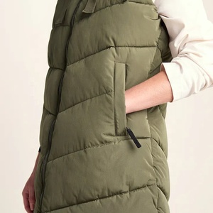 Gilet long matelassé à capuche pour femme, fermeture éclair sur le devant, couleur unie, coupe-vent, vêtement d'extérieur décontracté, vert, gilet long rembourré - Product Image 6