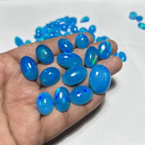 Natural Ethiopian Blue Opal Oval Cut Gemstone Cabochon with Brilliant Fire Flash Rainbow Play for Jewelry Collectors - Product Image 2