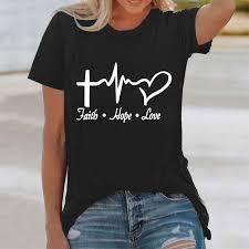 Camiseta gráfica personalizada para hombre y mujer |   Camiseta Casual 100% Algodón 180-220 GSM |   Estampado de latidos del corazón Faith Hope Love - Product Image 3