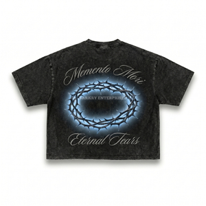 Ensemble de t-shirts gothiques pour hommes, imprimé couronne d'épines noire de Jésus, col rond, design Memento Mori, style streetwear d'été - Product Image 5
