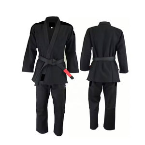 Kimono de judo rouge unisexe pour adulte, 100 % coton, durable, vêtement d'arts martiaux, coupe classique, teint uni, avec ceinture noire - Product Image 2