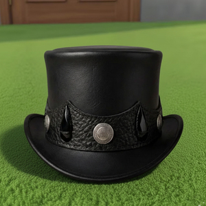 Premium quality custom made Handmade Black Leather Top <b>Hat</b> Gothic Steampunk Teardrop <b>Band</b> Festival Statement Style - Product Image 4