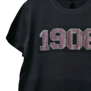 Women Black Rhinestone Graphic T Shirt Short Sleeve Cotton Casual <b>Top</b> Bling Letter Design Fashion Daily Wear Stylish Apparel - Product Image 5