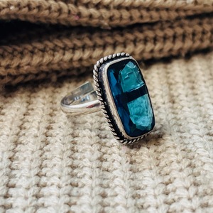 <b>Boho</b> Blue Topaz <b>Ring</b> 925 Sterling Silver <b>Ring</b> Chunky Cocktail <b>Ring</b> Rope border <b>Ring</b> Wholesale <b>Ring</b> For women - Product Image 1
