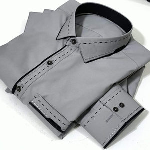 Kurta de algodón gris para hombre, corte ajustado, ropa formal para India y Pakistán, top étnico informal para todas las estaciones, sin arrugas - Product Image 1