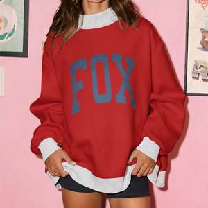 Custom Printed Top Design <b>Women's</b> Winter Casual Solid 100% Cotton Fleece Waterproof Oversize Crew Neck Breathable Drop Shoulder - Product Image 2