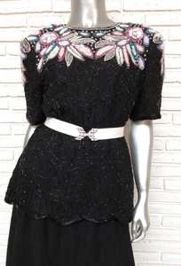 Vintage Black Sequins Scoop Neck Short Sleeve Sheath <b>Dress</b> <b>Floral</b> Embroidery Breathable <b>Cocktail</b> Evening Gown - Product Image 2