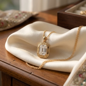 สร้อยคอจี้เพชรทรงมรกต 1 กะรัต ประดับเพชรข้าง รุ่น Mantra Diamond 9k/18k เพชรเลี้ยงในห้องปฏิบัติการ ของขวัญหมั้นสำหรับผู้หญิง ดีไซน์ทันสมัย - Product Image 3