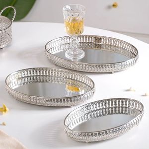 Bandeja Redonda Decorativa para Espejo, Bandeja de Almacenamiento, Bandeja de Servicio con Marco Metálico, Organizador de Joyas para Tocador, Decoración de Bodas - Product Image 5