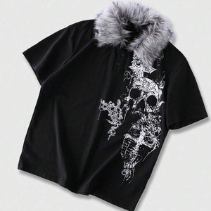 Custom <b>Skull</b> Graphic Oversized Polo Shirt Men Gothic Streetwear Short Sleeve Casual Summer Unisex OEM Wholesale <b>Top</b> - Product Image 1