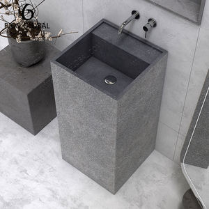 RICO GLOBAL Lavabo rectangulaire sur pied en granit brossé, meuble de salle de bain minimaliste, montage au sol, 35-40 cm - Product Image 6