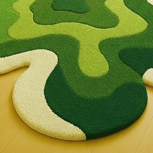 Modern Green Abstract Area Rug Irregular Shape Hand Tufted Carpet Contemporary Artistic <b>Floor</b> Rug for Living Room Bedroom Decor - Product Image 5