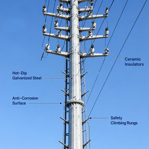 Outdoor Distribution Substation Steel Monopole Pole Galvanized Single Tube Electrical Utility Pole - Product Image 1