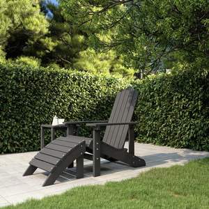Anthracite Adirondack Patio <b>Chair</b> <b>with</b> <b>Footstool</b> HDPE Material Elegant Outdoor Furniture - Product Image 1
