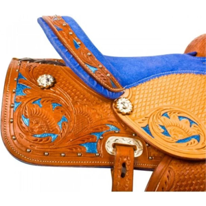Ensemble de selle de cheval en cuir de qualité supérieure pour la course de barils western, fabriqué à la main, confortable, durable, avec arceau en fibre de verre et selle en acier inoxydable - Product Image 3