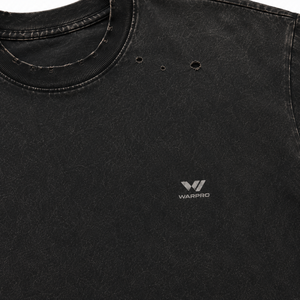 T-shirt noir surdimensionné pour homme WARPRO, manches courtes, coton, streetwear, col rond, design délavé et usé - Product Image 5