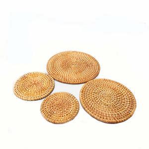 Juego de Posavasos de Mimbre Hechos a Mano con Incrustaciones de Cerámica, Diseño Floral Clásico Tejido Natural, Decoración de Mesa Ecológica, Venta al Por Mayor - Product Image 6