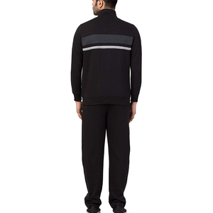 Survêtement noir pour homme à manches longues, col montant, décontracté, couleur unie, respirant, en polyester, coupe régulière, poids moyen, longueur mi-longue - Product Image 2