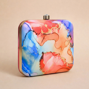 Pochette imprimée multicolore avec cadre métallique, coque rigide, finition satinée numérique, doublure en soie brute et fermoir en cristal - Product Image 3