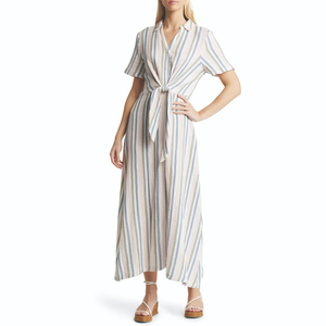 Vestido Camisero Bohemio Personalizado de Algodón Lavable para Vacaciones en la Playa, con Cuello Abierto, Largo, Holgado, con Botones al Frente, Estilo Casual de Verano - Product Image 1