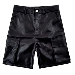 Pantalones Cortos de Hombre Negros y Naranjas con Recubrimiento de PU, Cintura Alta, Cierre de Cremallera Roja, Estilo Gótico, Material de Spandex y Poliéster - Product Image 4