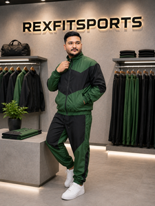 REXFIT SPORTS 2026 Ensemble de survêtement personnalisé pour homme en nylon vert et noir, veste zippée à manches courtes et short, léger et résistant à l'eau - Product Image 3