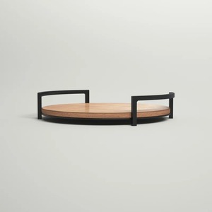 ถาดเสิร์ฟไม้ทรงกลม ดีไซน์มินิมอล โครงโลหะสีดำ ทนทาน สีพื้น จานและถาด - Product Image 3