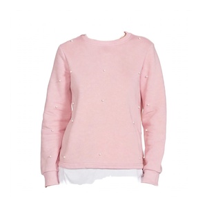 Sweat-shirt rose perlé à manches longues décontracté pour femme – Tendance mode en molleton de coton à col rond – Vêtement automne-hiver - Product Image 1