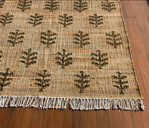 Tapis en jute et coton fait main, motif floral, kilim à poils plats, écologique, fin, pour salon, forme rectangulaire - Product Image 1