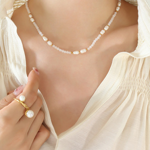 Collar <span class=keywords><strong>de</strong></span> Perlas Naturales <span class=keywords><strong>de</strong></span> Agua Dulce Hechas a Mano D791, Collar <span class=keywords><strong>de</strong></span> Cuentas Chapadas en Oro <span class=keywords><strong>de</strong></span> 18k, Gargantilla <span class=keywords><strong>de</strong></span> Cuentas para Mujer - Product Image 2