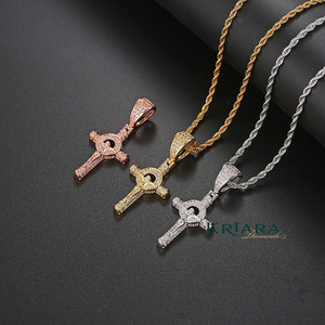 Pendentif Croix en Argent 925 Plaqué Or 18K, Rhodium et Or Rose, Diamant de Laboratoire Rond, Bijou Unisexe Hiphop, Cadeau - Product Image 2