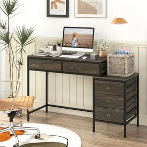 Scrivania da Gaming Doppia per Casa e Ufficio con 5 Cassetti Portaoggetti, Telaio in Metallo Verniciato a Polvere, Tavolo per Computer in Legno Ingegnerizzato MDF - Product Image 6
