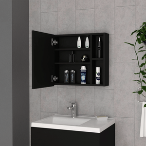 Armadietto Portamedicinali a Singola Anta con 18H Due Ripiani Esterni e Tre Ripiani Interni in Nero Categoria Prodotti Specchi da Bagno - Product Image 2