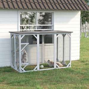 Casetta per Gatti da Esterno in Legno Grigio 180x80 cm, Grande Recinto per Animali Domestici da Interno con 3 Piattaforme e Tetto in Asfalto per Piccoli Animali e Cani - Product Image 3