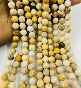 Chaîne de perles rondes en pierre de corail de qualité supérieure, 15,5 pouces, perles rondes en pierre - Product Image 5