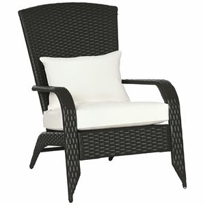 Sedia Adirondack in Rattan Intrecciato con Cuscini Bianco Crema e Schienale Alto Curvo per Uso Esterno a Falò - Product Image 1