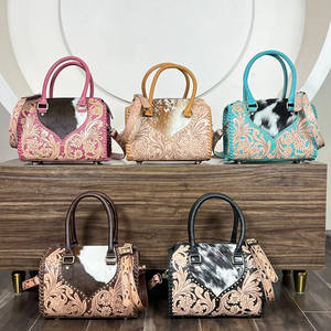 New Arrival 2026 11" Genuine <b>Leather</b> <b>Tooled</b> Western Speedy Bag Cowhide <b>Leather</b> Floral Handcrafted Lady Shoulder Speedy Handbags - Product Image 4