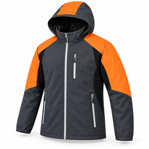 Veste Softshell d'hiver à capuche personnalisée avec logo d'entreprise pour homme, idéale pour le camping en extérieur, avec fermeture éclair intégrale, blocs de couleur, poches zippées et col montant, vêtement de travail - Product Image 2