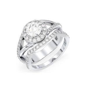 Bague de fiançailles REYES en or massif 14 carats avec diamant de laboratoire taille ronde de 1,76 carat, double bande, certifiée IGI - Product Image 1