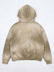 Sudadera con capucha beige desgastada para hombre, estilo oversize, de forro polar, lavada, tipo jersey, fabricación de ropa personalizada al por mayor - Product Image 2