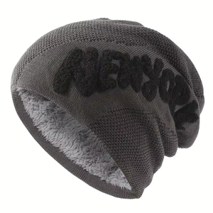 Autumn and <b>Winter</b> Trendy Versatile Knitted Pullover <b>Hat</b> for Men New Alphabet Plush Warm Stock Common Fabric Feature - Product Image 3