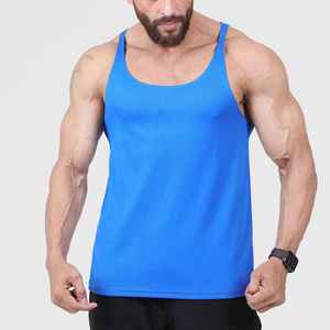 Débardeur bleu à col rond pour homme, 100% polyester, séchage rapide, tricoté, couleur unie, sans manches, vêtements de sport - Product Image 1