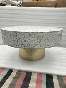 Mesa de Centro Redonda de Concha Hecha a Mano, Estilo Antiguo Indio, Imitación Duradera, en Blanco y Negro, Personalizable, Muebles para Sala de Estar en Oferta - Product Image 4