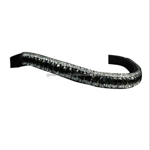 Cristales multicolores de tres filas personalizados, mega Bling de marca, banda para cejas de caballo de cuero inglés negro con forma de onda elegante - Product Image 3